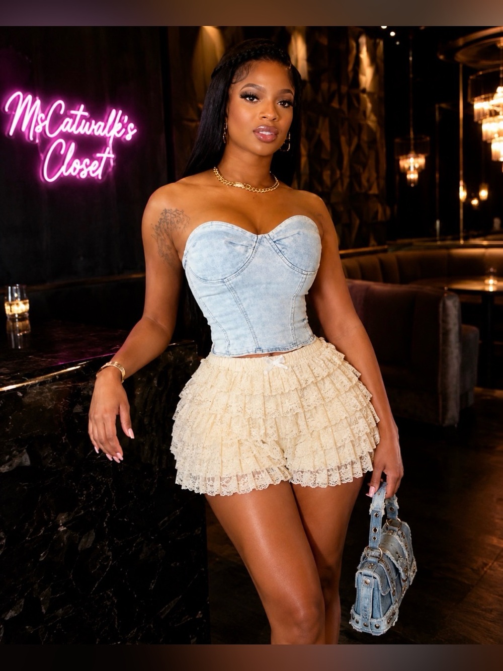 Cream Lace Ruffle Womens Shorts